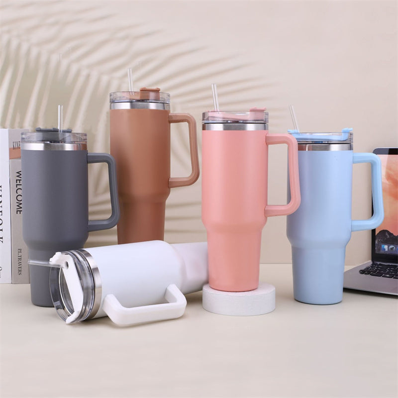 40Oz Straw Coffee Insulation Cup with Handle Portable Car Stainless Steel Water Bottle Largecapacity Travel BPA Free Thermal Mug