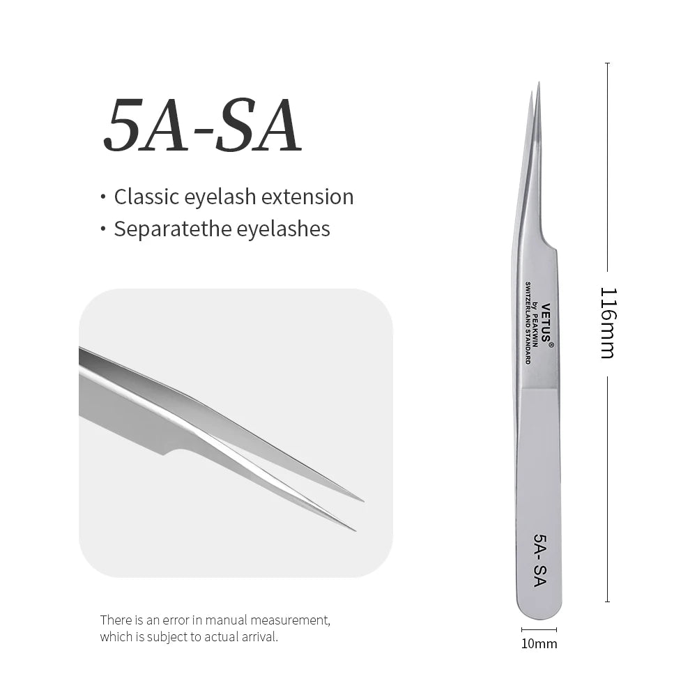 VETUS SA Series Tweezers False Eyelashes Extension Tweezers Stainless Steel Hyperfine Antimagnetic Eyebrow Volume Lash Tweezers