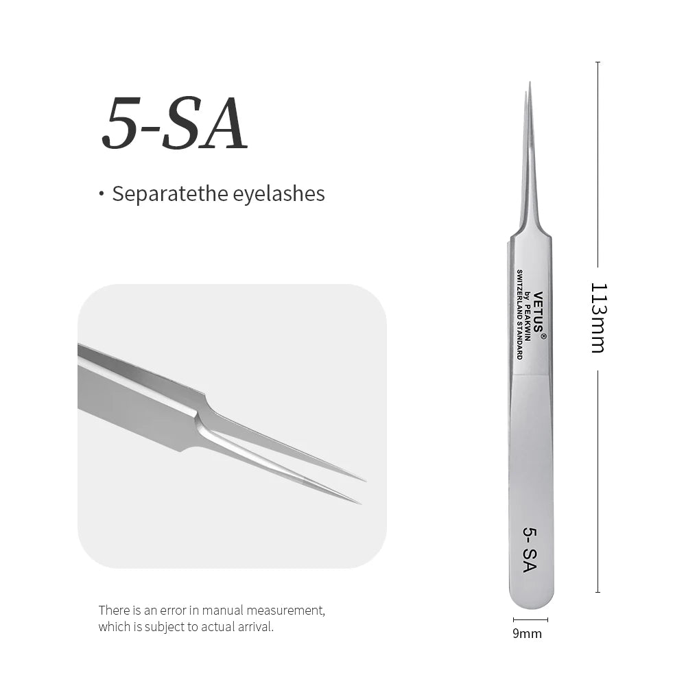 VETUS SA Series Tweezers False Eyelashes Extension Tweezers Stainless Steel Hyperfine Antimagnetic Eyebrow Volume Lash Tweezers