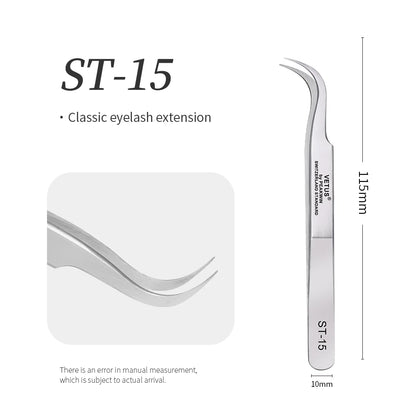 VETUS SA Series Tweezers False Eyelashes Extension Tweezers Stainless Steel Hyperfine Antimagnetic Eyebrow Volume Lash Tweezers