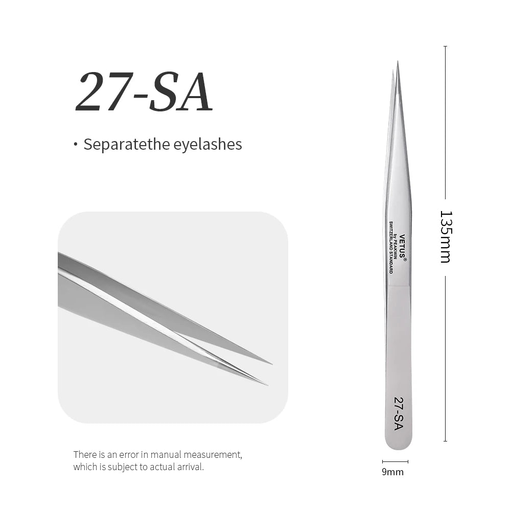 VETUS SA Series Tweezers False Eyelashes Extension Tweezers Stainless Steel Hyperfine Antimagnetic Eyebrow Volume Lash Tweezers