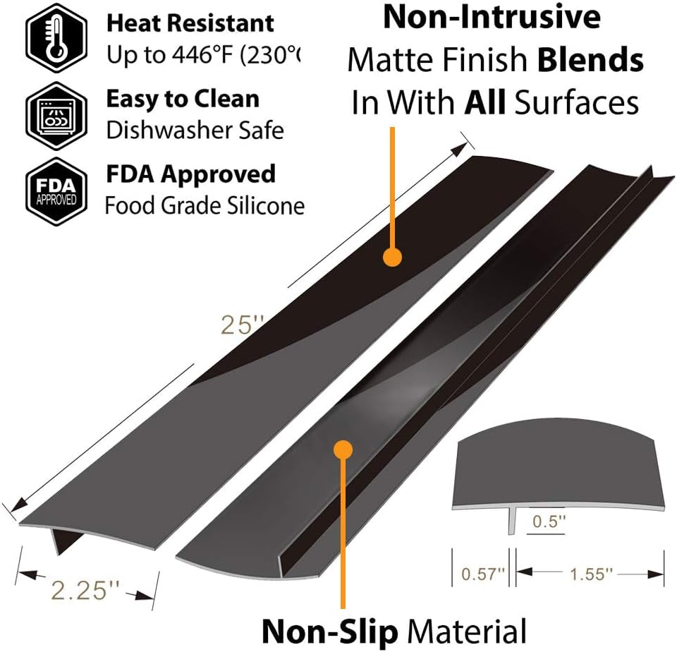 Silicone Kitchen Stove Counter Gap Covers, Kitchen Counter Gap Anti-Slip Non-Tacky Filler Seals Spills between Counter, Stovetop, Oven, Washer, Set of 2 (21 Inches, Black) by