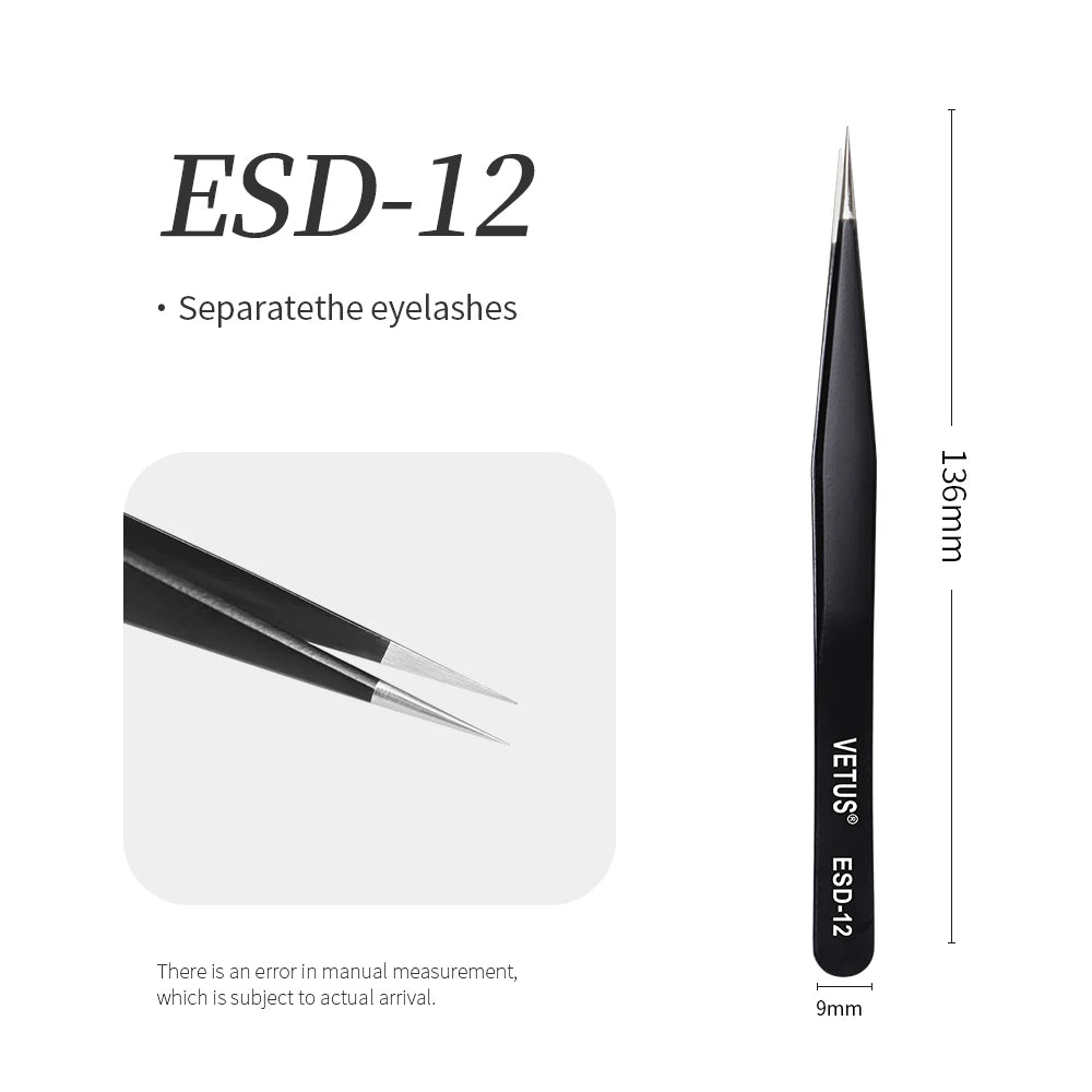 VETUS SA Series Tweezers False Eyelashes Extension Tweezers Stainless Steel Hyperfine Antimagnetic Eyebrow Volume Lash Tweezers