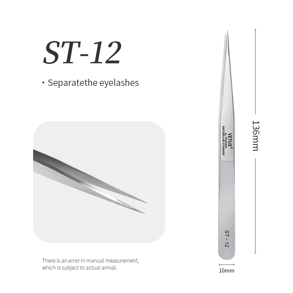 VETUS SA Series Tweezers False Eyelashes Extension Tweezers Stainless Steel Hyperfine Antimagnetic Eyebrow Volume Lash Tweezers