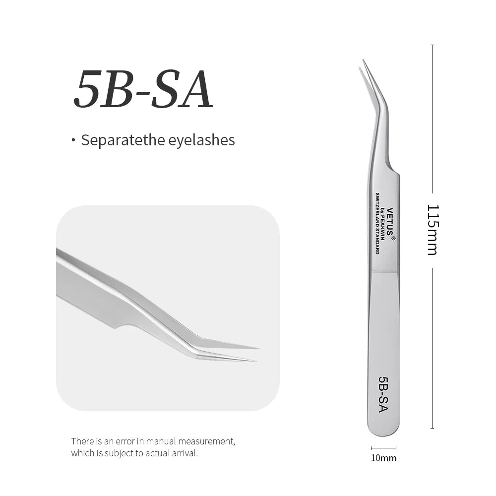 VETUS SA Series Tweezers False Eyelashes Extension Tweezers Stainless Steel Hyperfine Antimagnetic Eyebrow Volume Lash Tweezers