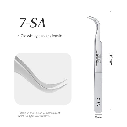 VETUS SA Series Tweezers False Eyelashes Extension Tweezers Stainless Steel Hyperfine Antimagnetic Eyebrow Volume Lash Tweezers